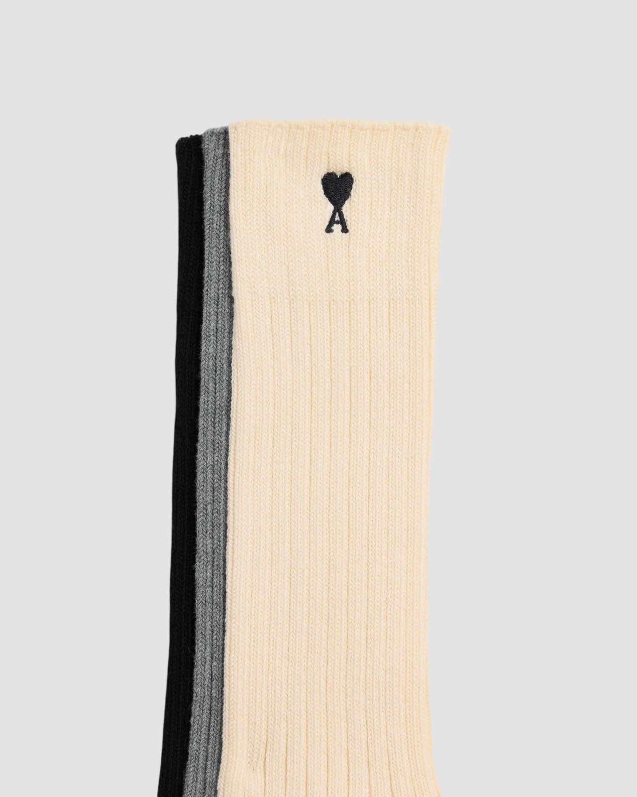 pack three ami de coeur embroidery socks   white grey black 3