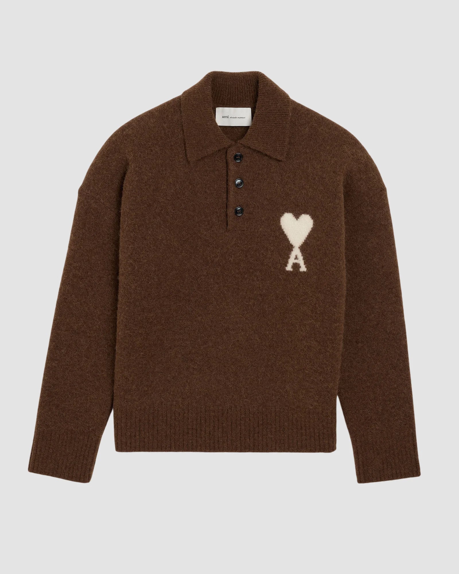 polo sweater with ami de coeur   ami   chocolate brown off white 1