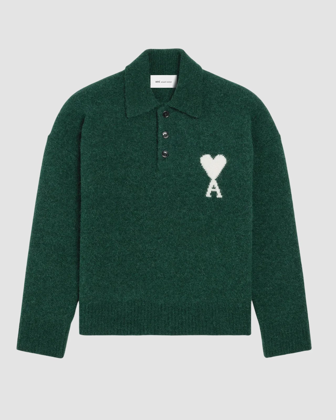 polo sweater with ami de coeur   bottle green off white 1