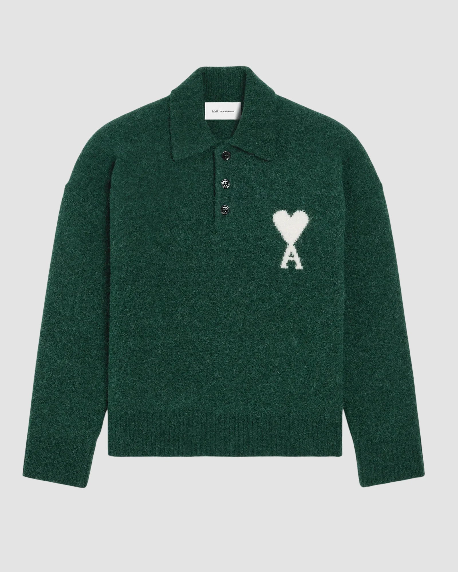 polo sweater with ami de coeur   bottle green off white 1