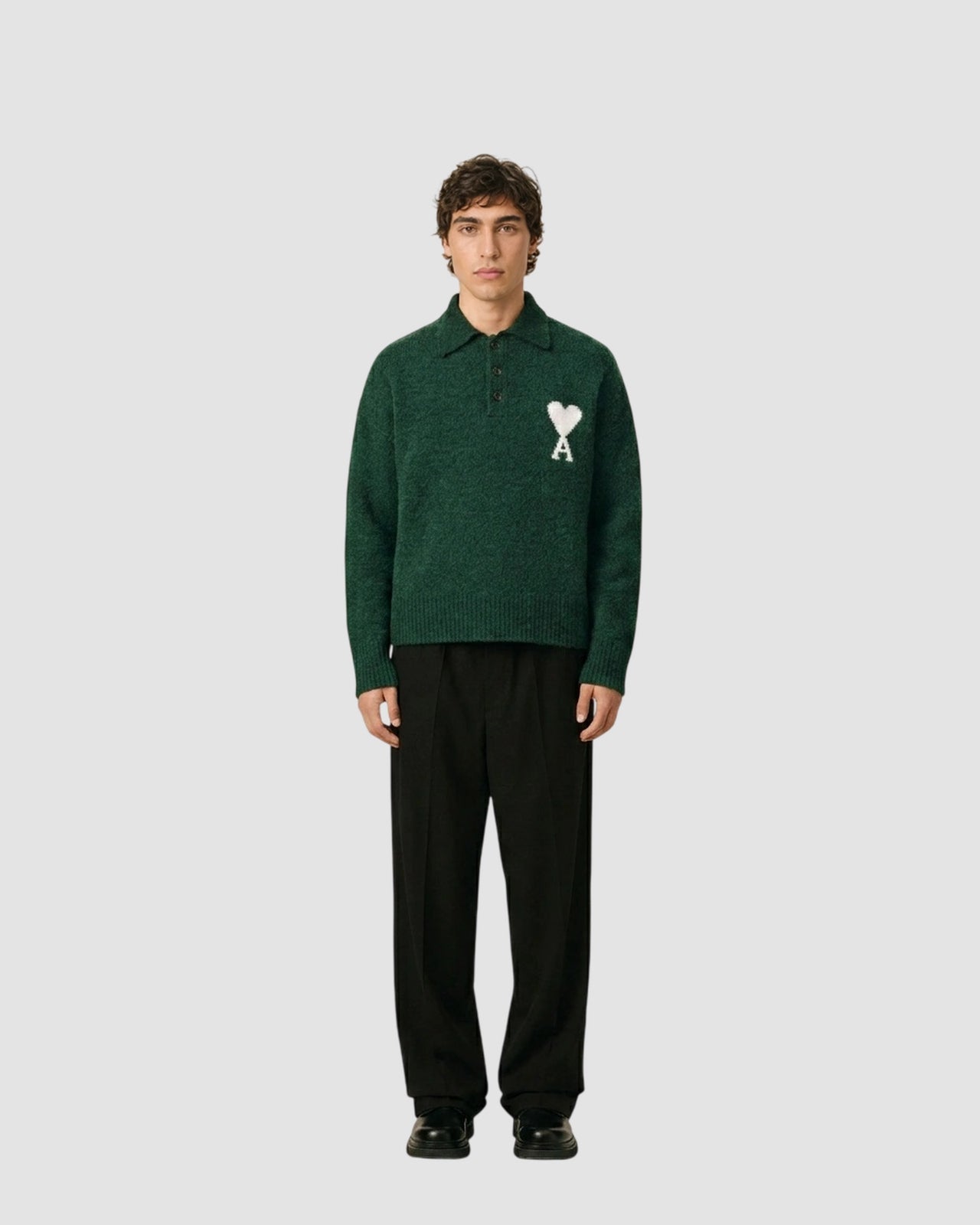 polo sweater with ami de coeur   bottle green off white 3
