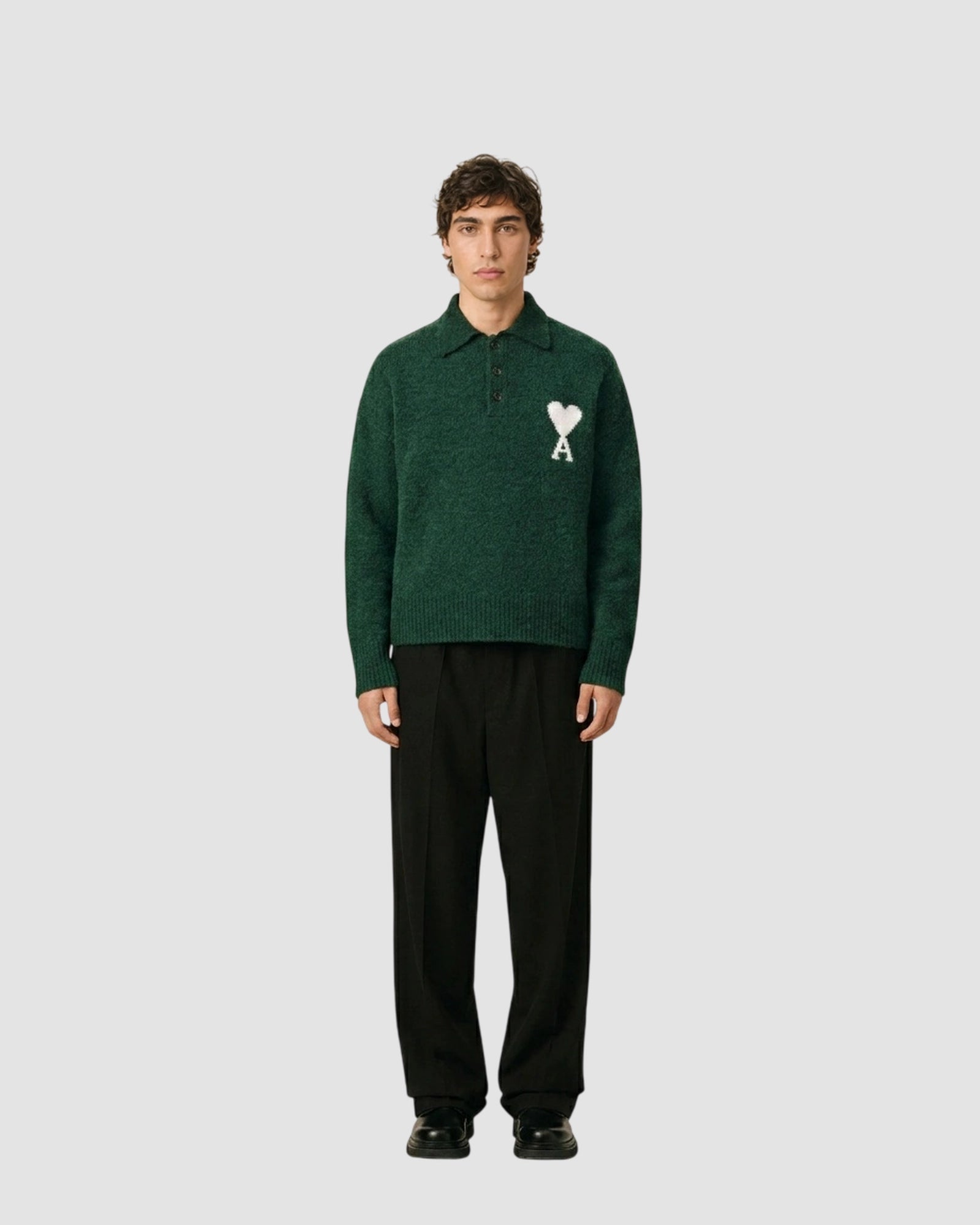 polo sweater with ami de coeur   bottle green off white 3