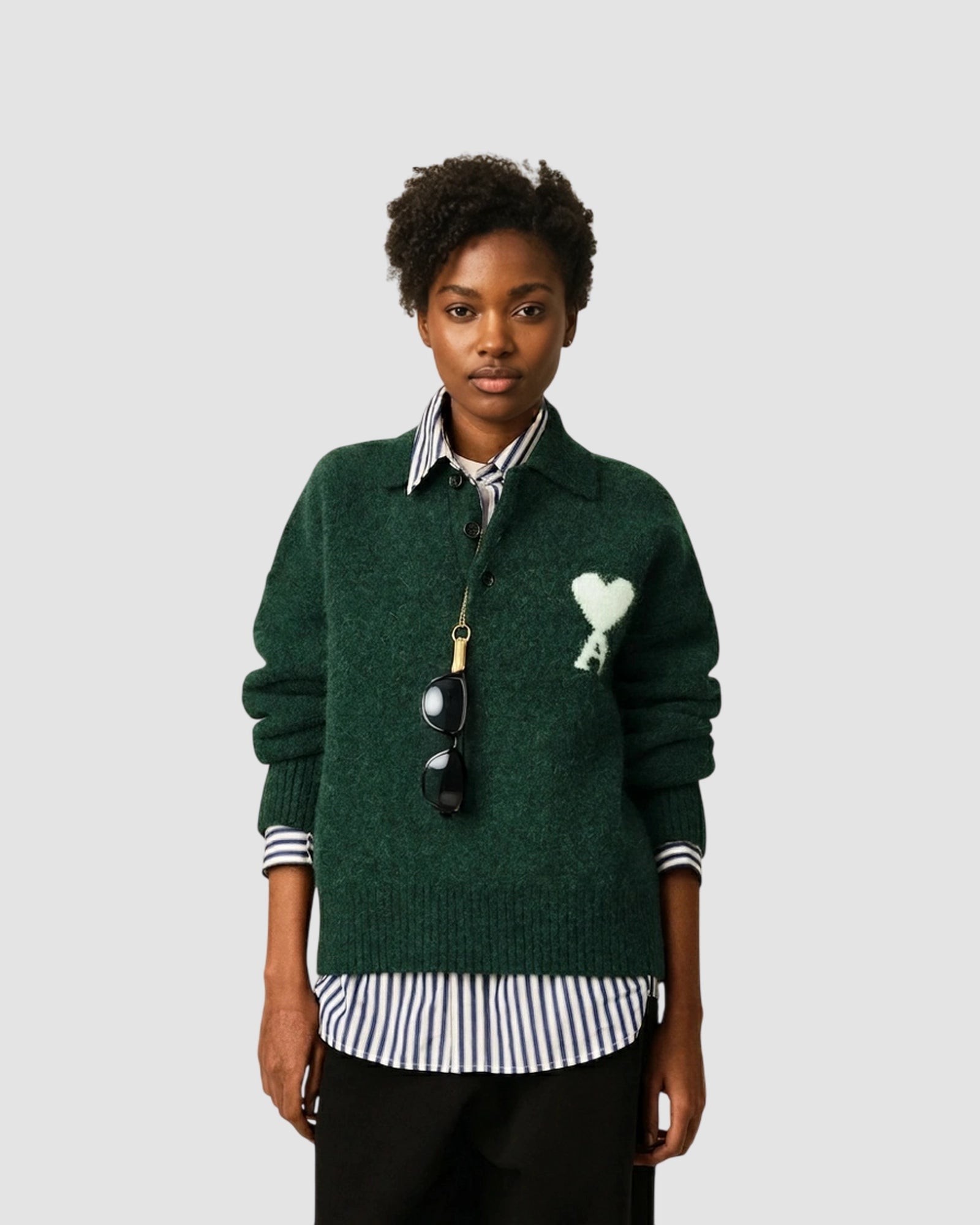 polo sweater with ami de coeur   bottle green off white 4