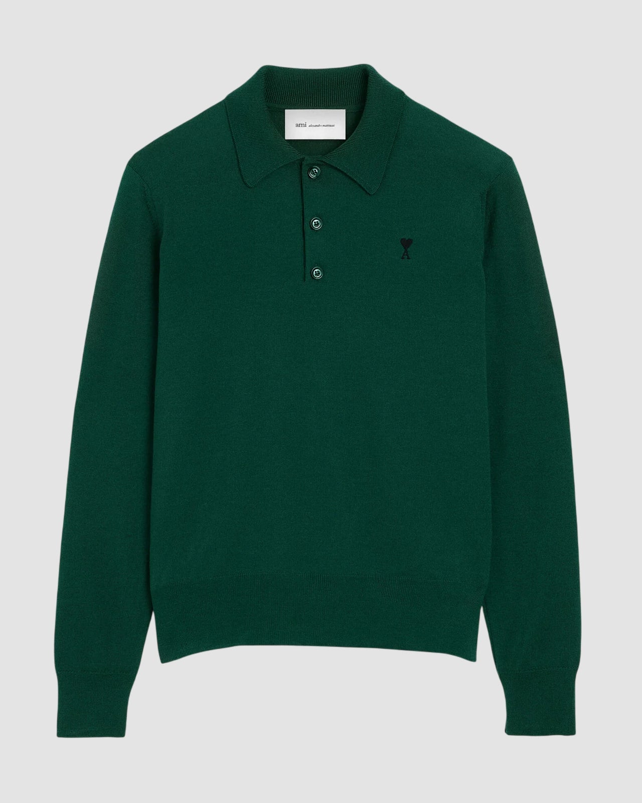 polo sweater with contrasted ami de coeur   ami   bottle green black 1