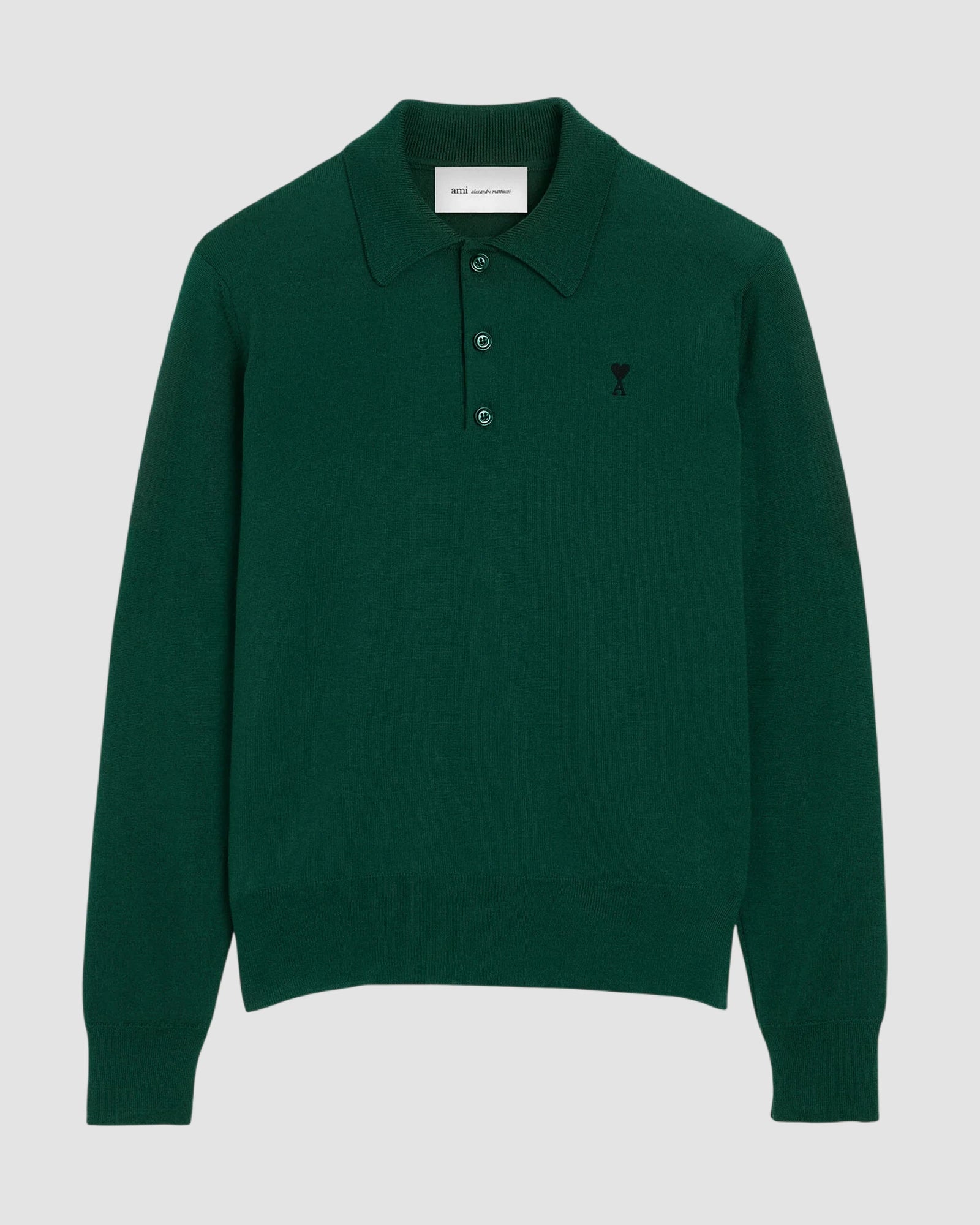 polo sweater with contrasted ami de coeur   ami   bottle green black 1