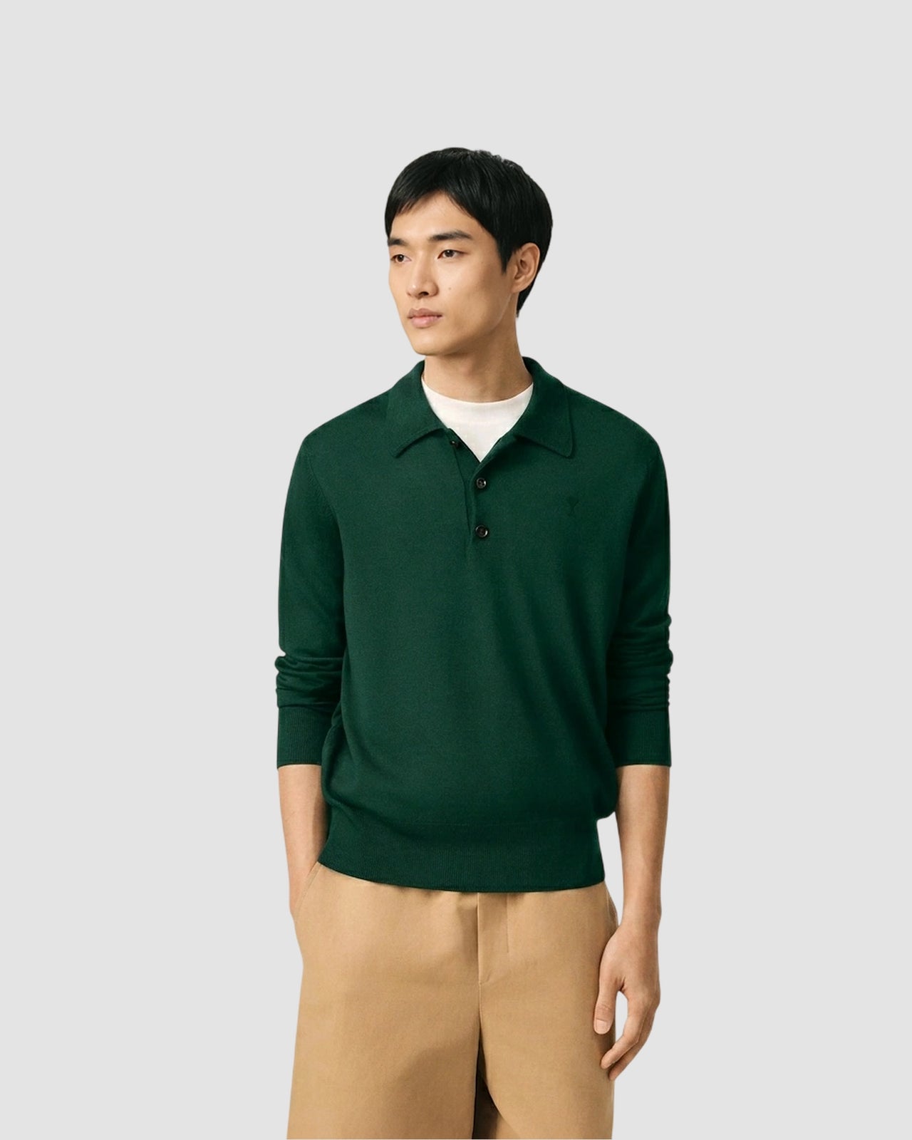 polo sweater with contrasted ami de coeur   ami   bottle green black 2