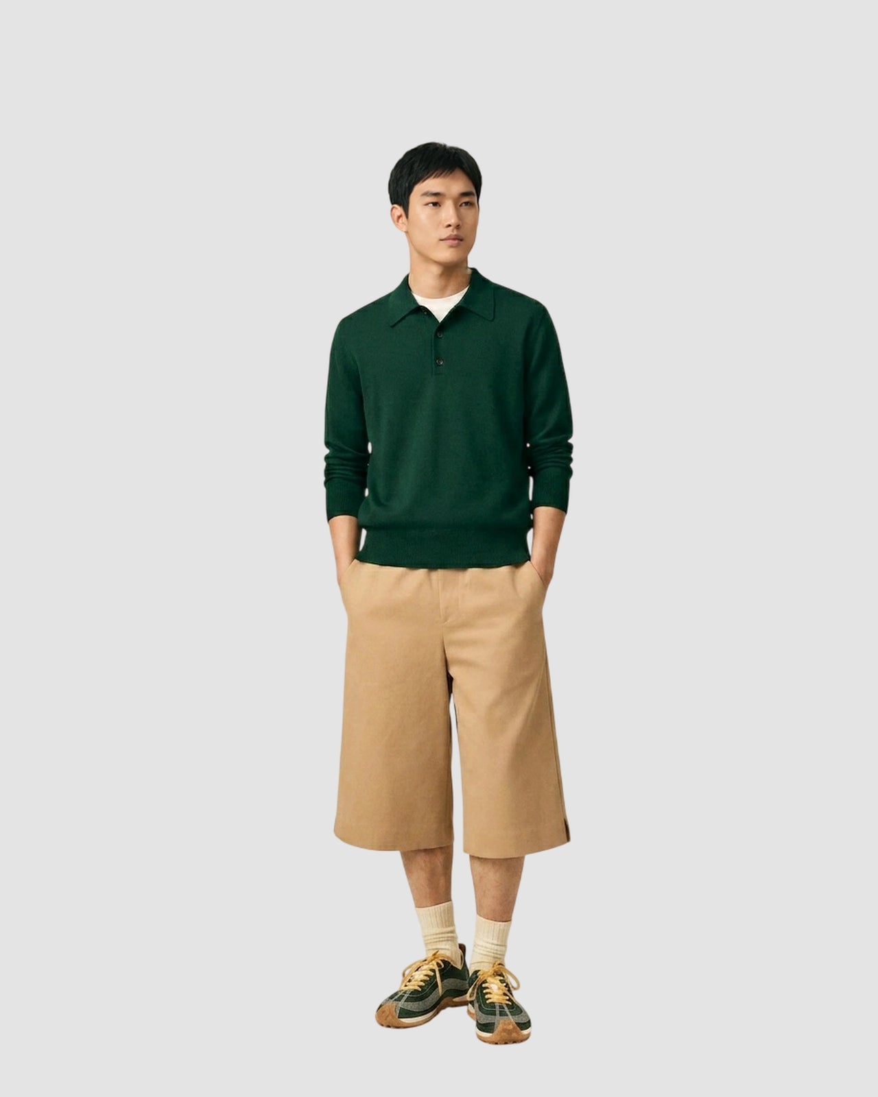 polo sweater with contrasted ami de coeur   ami   bottle green black 3