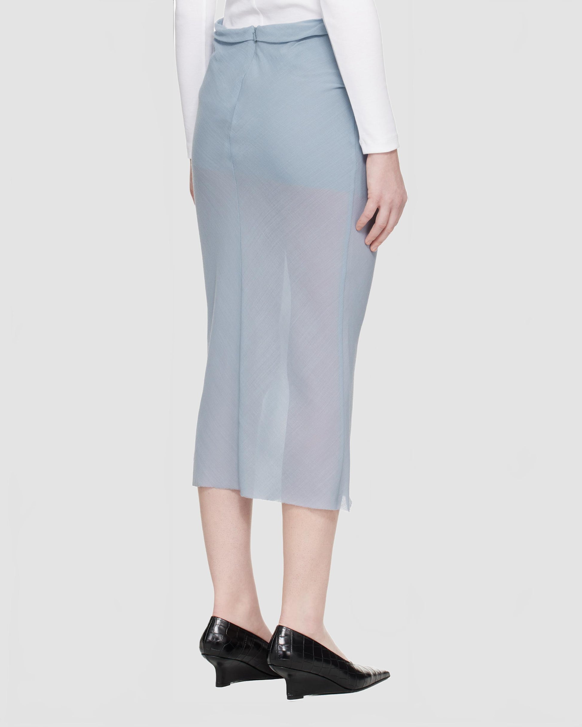 rier jupe midi drapee bleue en gaze de laine 2520 25282 2529