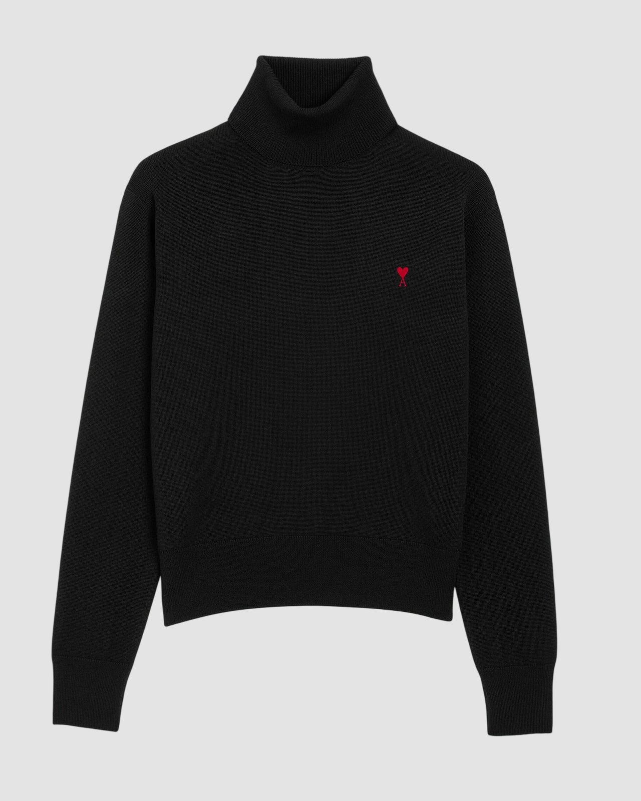 turtle neck sweater with ami de coeur   black red 1