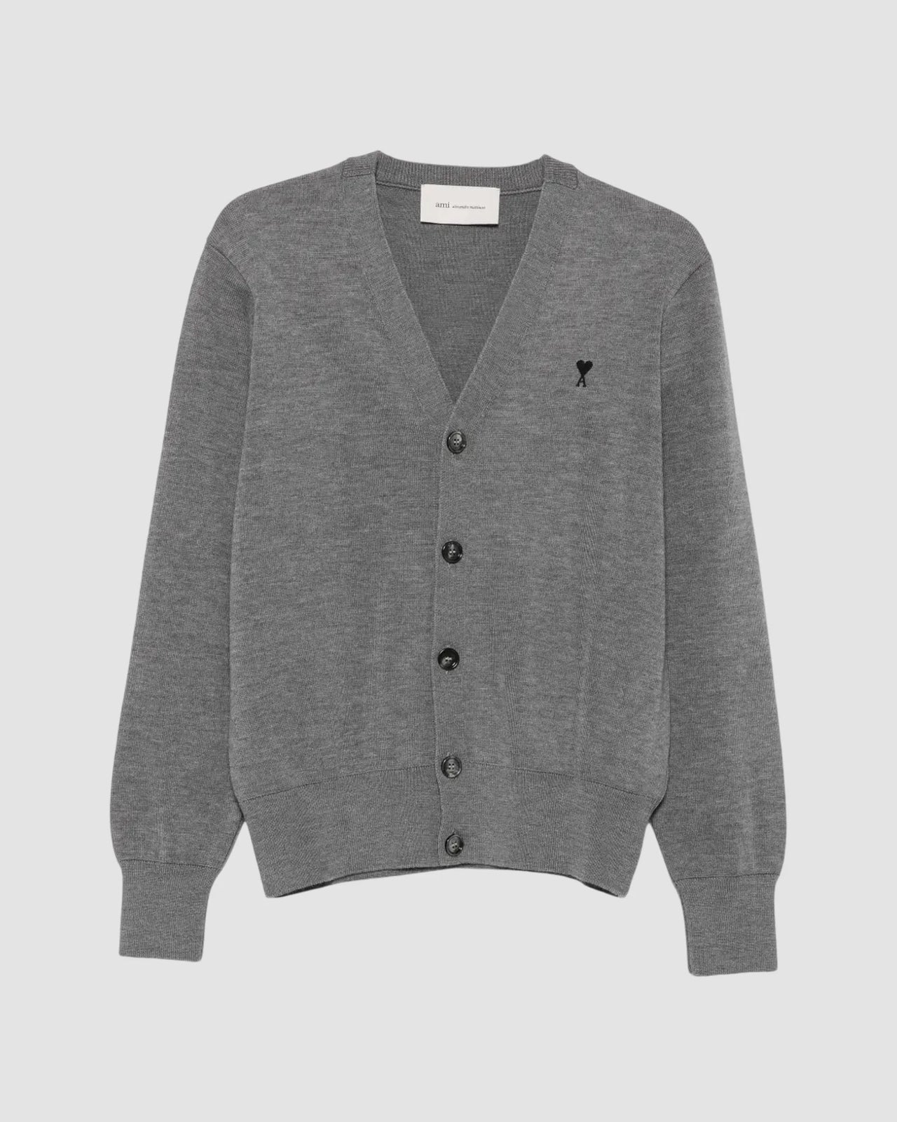 v neck cardigan with ami de coeur   heather ash grey black 1