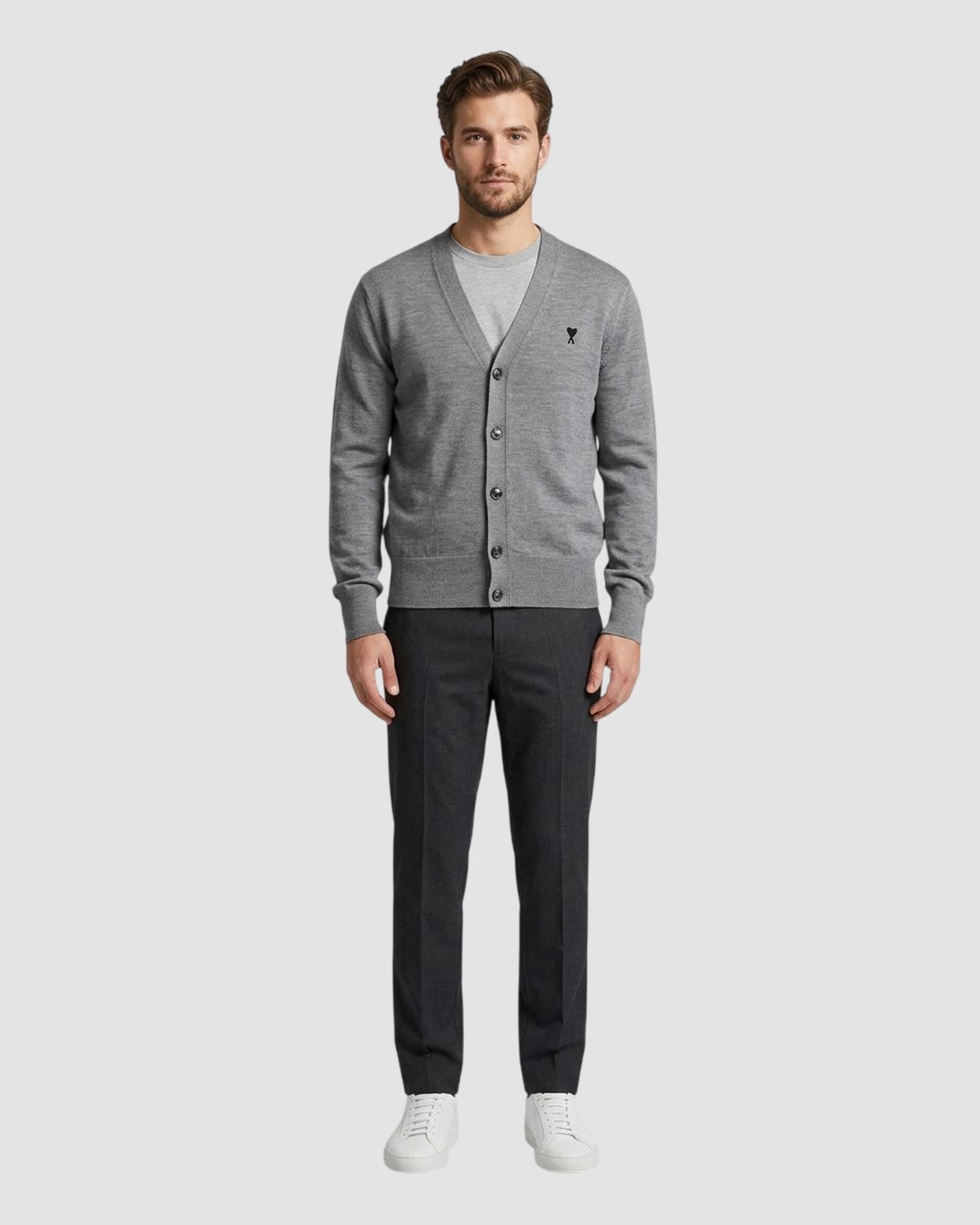 v neck cardigan with ami de coeur   heather ash grey black 2