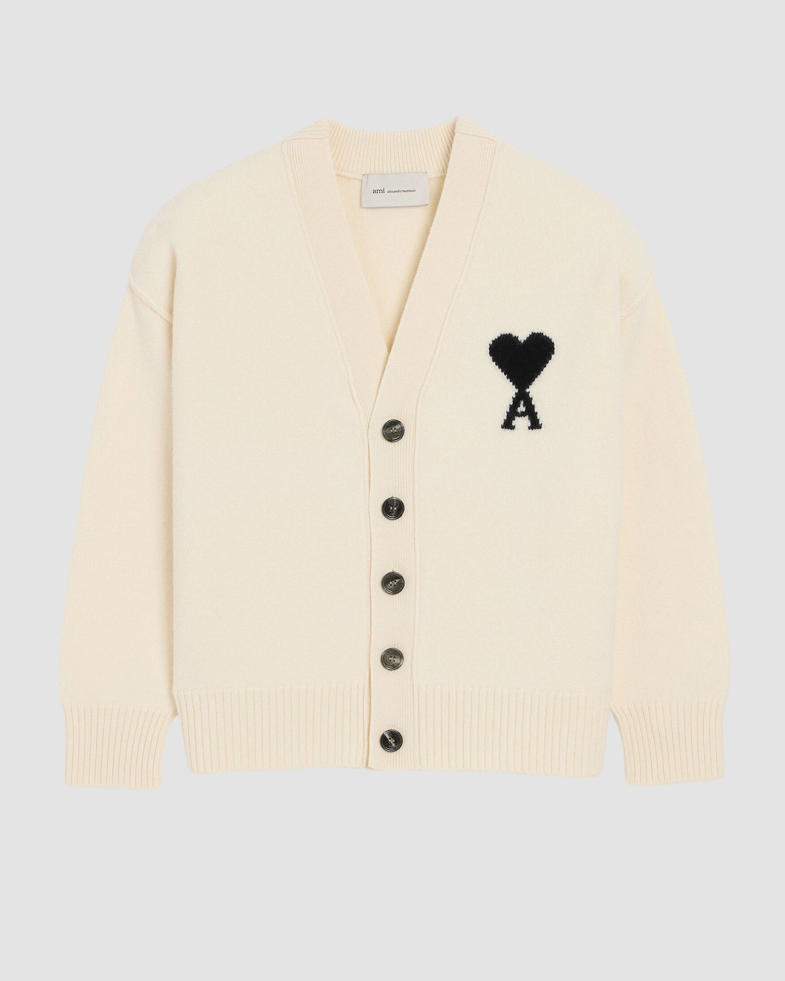 v neck cardigan with contrasted ami de coeur   ami   offwhite black 1