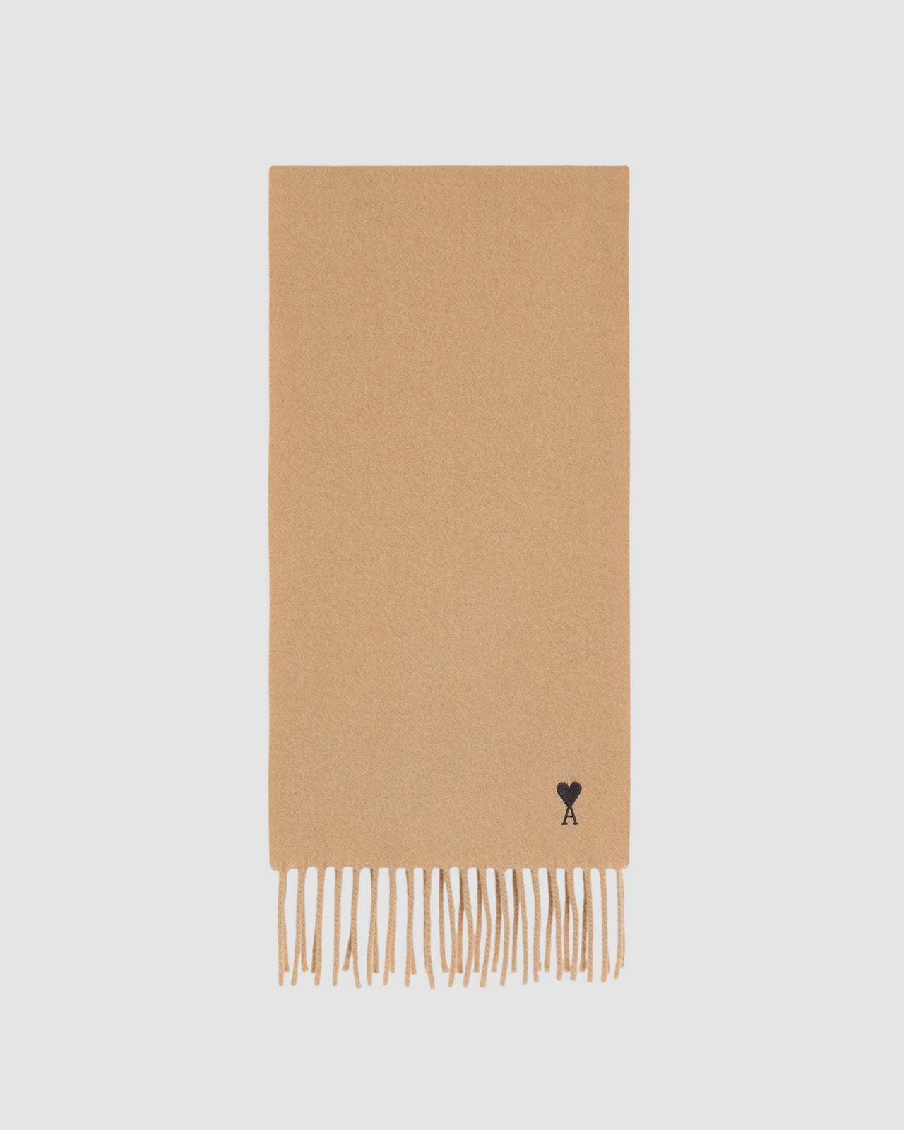 wool scarf with ami de coeur embroidery   mastic beige 1