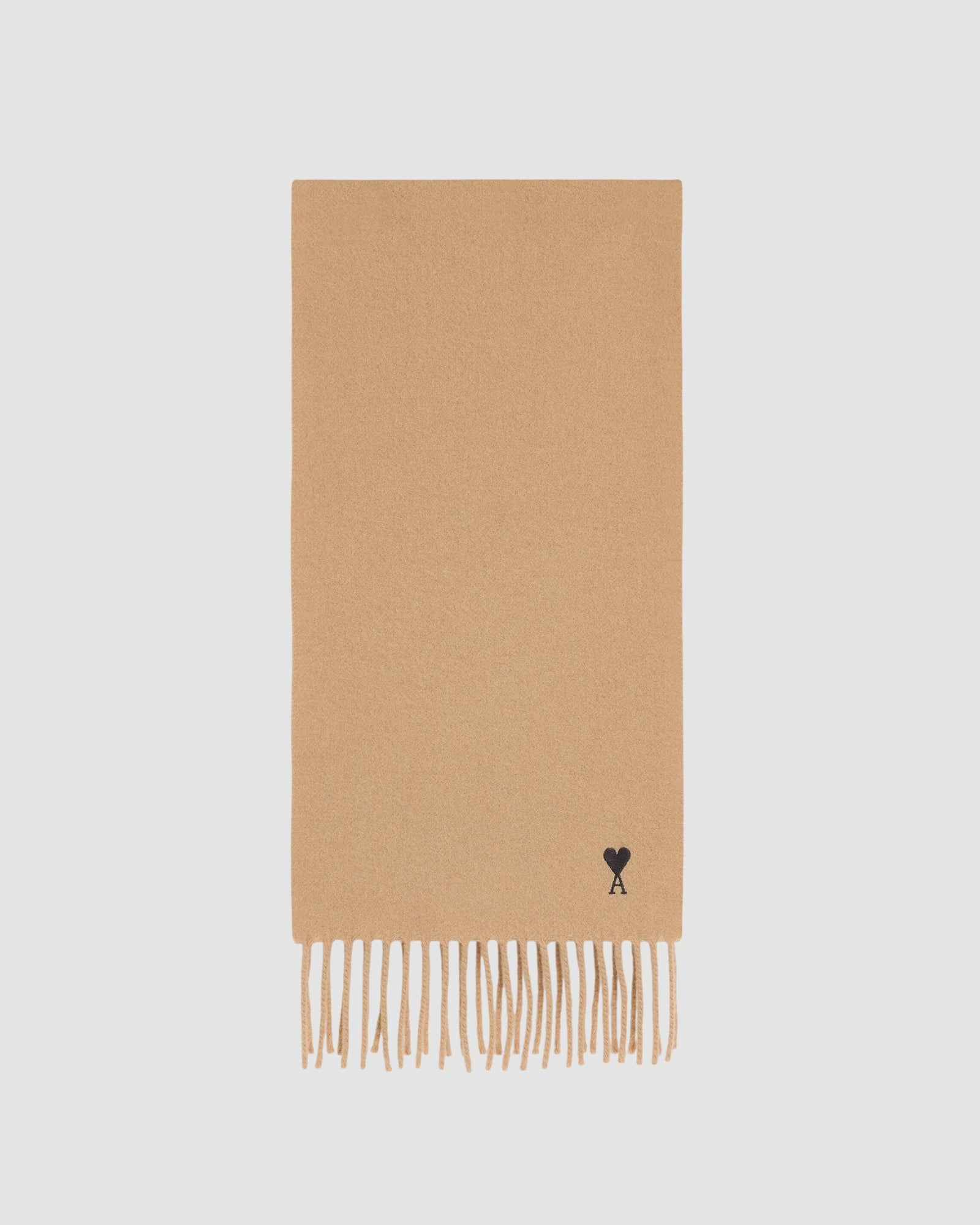 wool scarf with ami de coeur embroidery   mastic beige 1